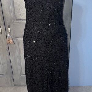 Adrianna Papell Black Strapless Sequin Cocktail Gown (Size 6)